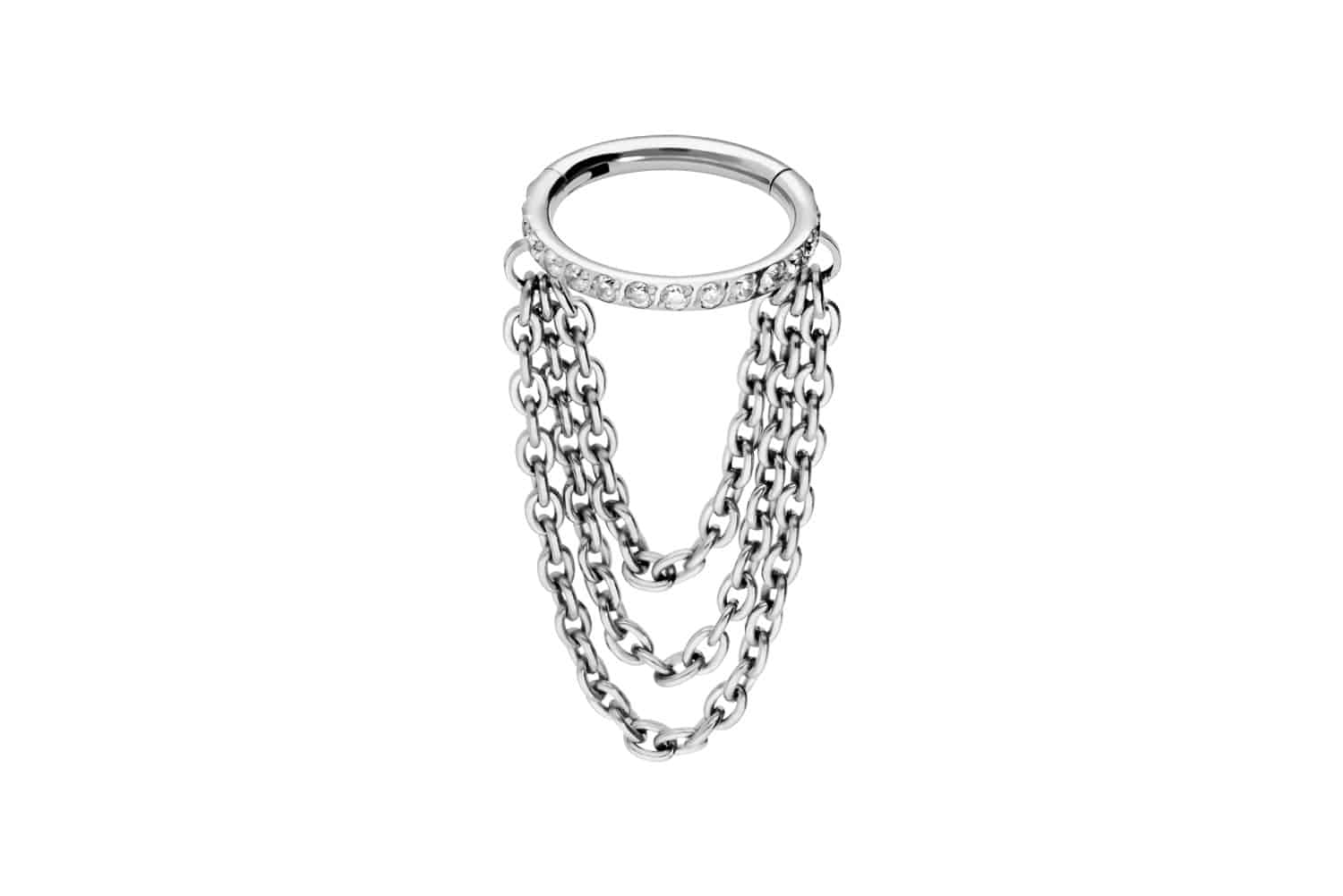 Titan Segmentring Clicker Piercing EINGEFASSTE KRISTALLE + 3 KETTEN